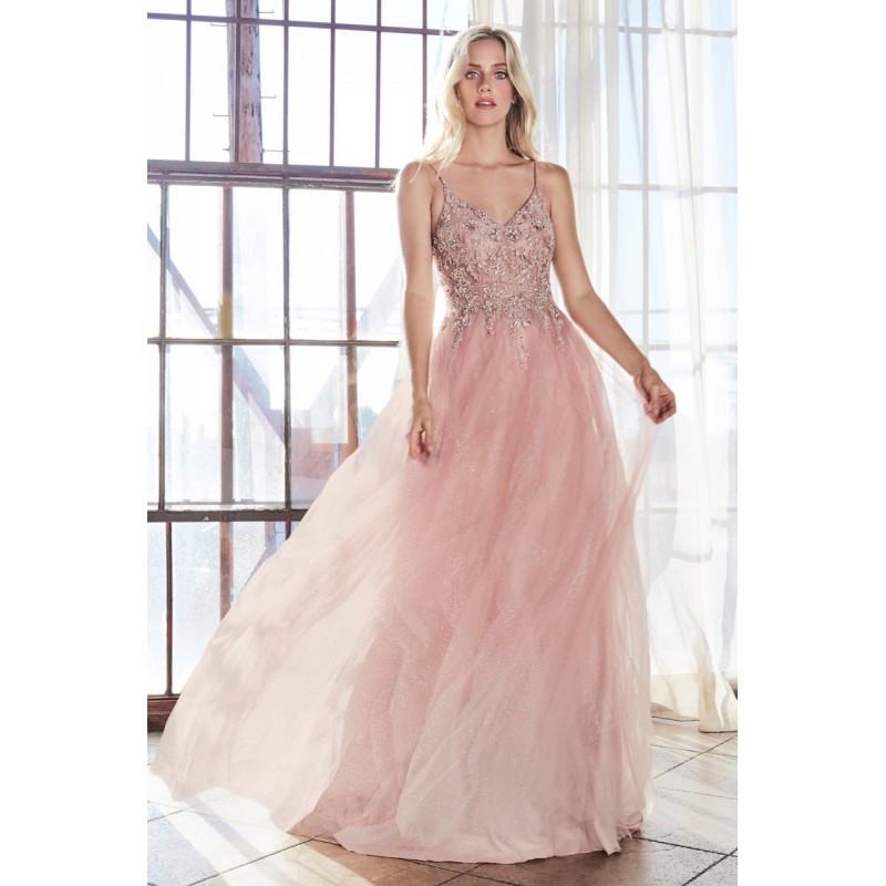 A-Line Gown With A Layered Sparkle Tulle Skirt And Embellished Bodice by Cinderella Divine -AM321