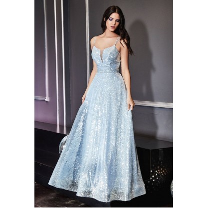 Fully Sequined Ball Gown With Straight Neckline And Lace Up Corset Back by Cinderella Divine -AM518