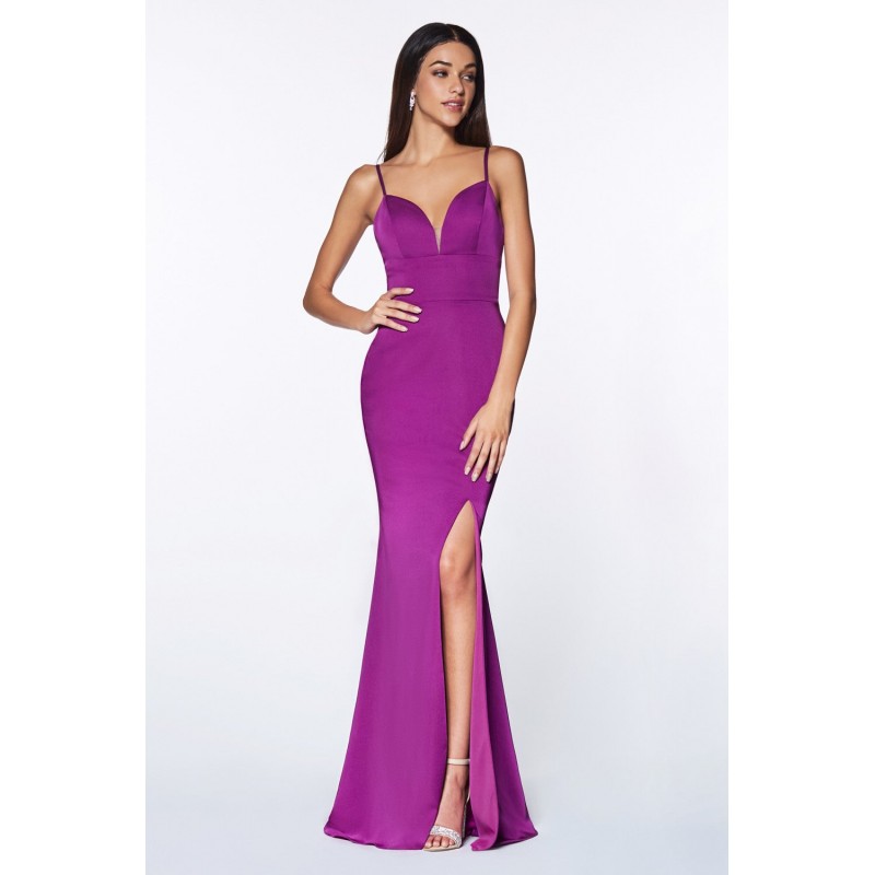 Fitted Sweetheart Neckline Gown With Leg Slit And Open Back by Cinderella Divine -7470