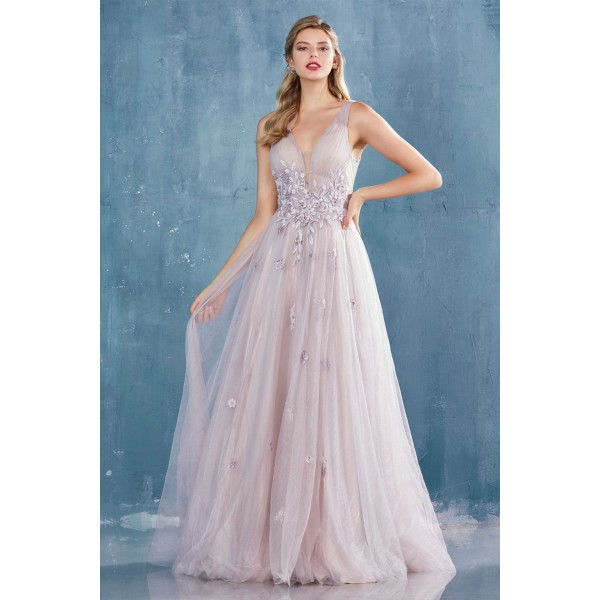 Wisteria Lace V-Neck Tulle A-Line by Andrea and Leo -A0791