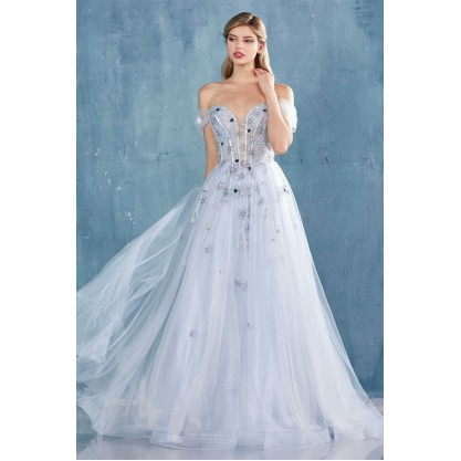 Off The Shoulder Stars Tulle A-Line Gown by Andrea and Leo -A0826