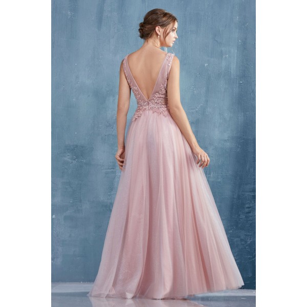 Nymphette Lace Faux-Bustier Tulle A-Line Gown. Back Zipper Closure. by Andrea and Leo -A0940