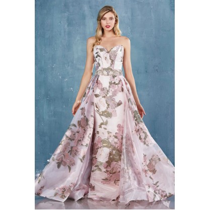 Strapless Print Gown W/ Overskirt by Andrea and Leo -A0965