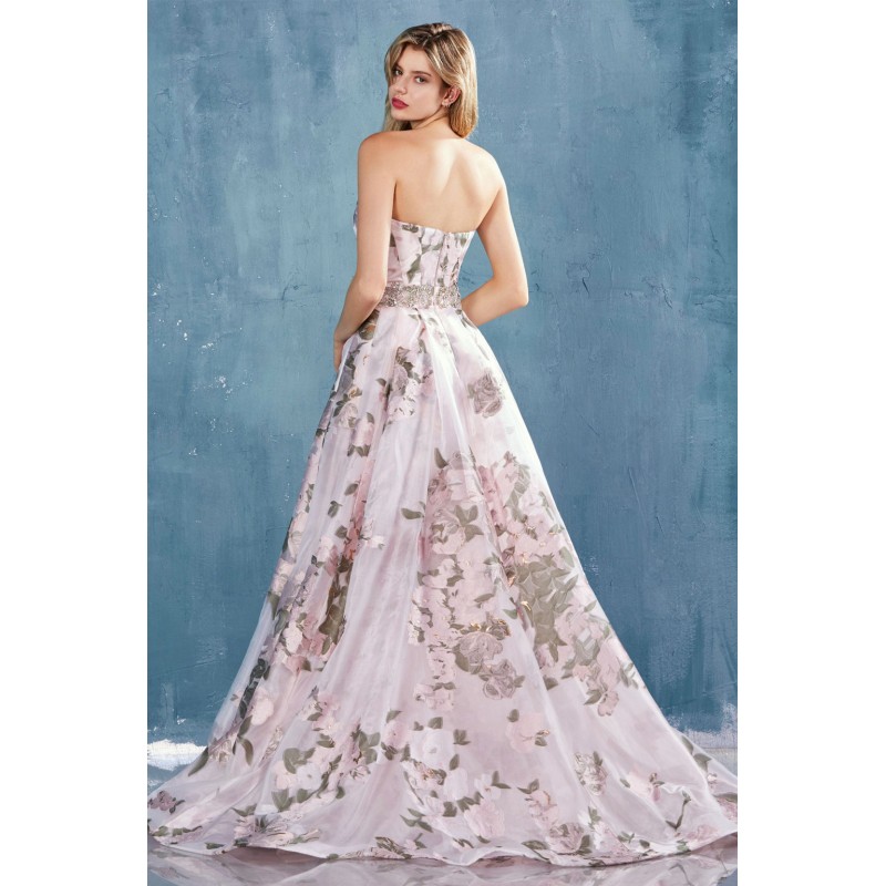 Strapless Print Gown W/ Overskirt by Andrea and Leo -A0965