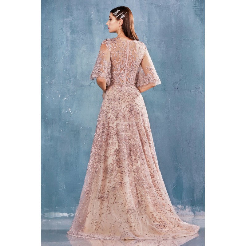 Lace Flutter Sleeve A-Line Gown by Andrea and Leo -A0972