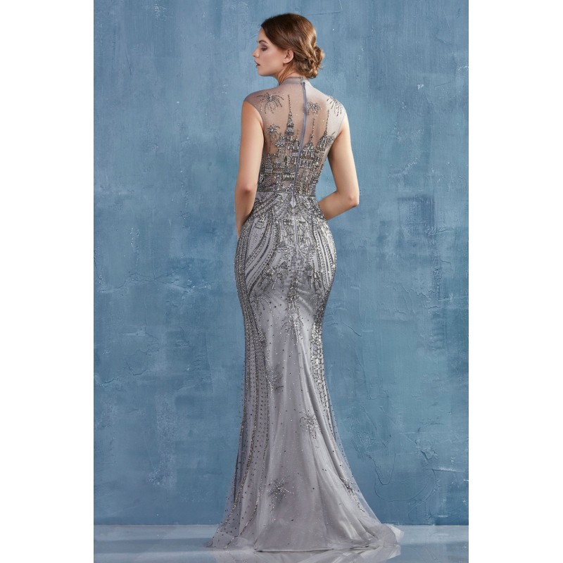 Fireworks In Russia Fully Beaded Fit And Flare Gown With Small Cap Sleeves by Andrea and Leo -A0974