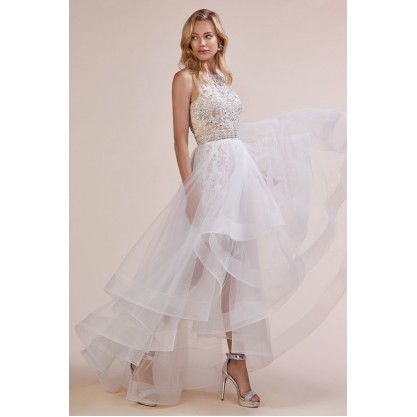 Beaded Lace Cocktail Dress With A Detachable Tiered Horsehair Hem Skirt by Andrea and Leo -A0677
