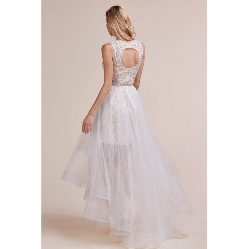 Beaded Lace Cocktail Dress With A Detachable Tiered Horsehair Hem Skirt by Andrea and Leo -A0677