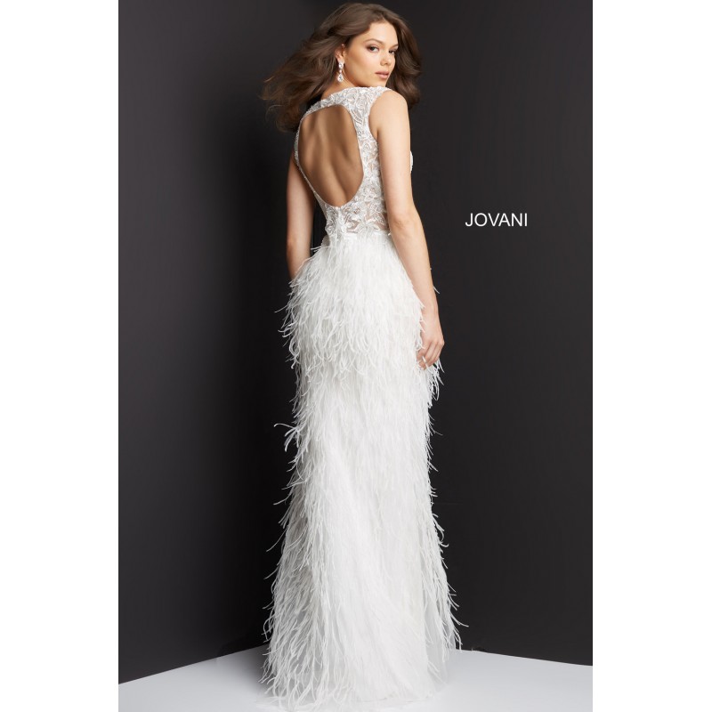 Sleeveless V Neck High Slit Feather Skirt Prom Dress By Jovani -06446