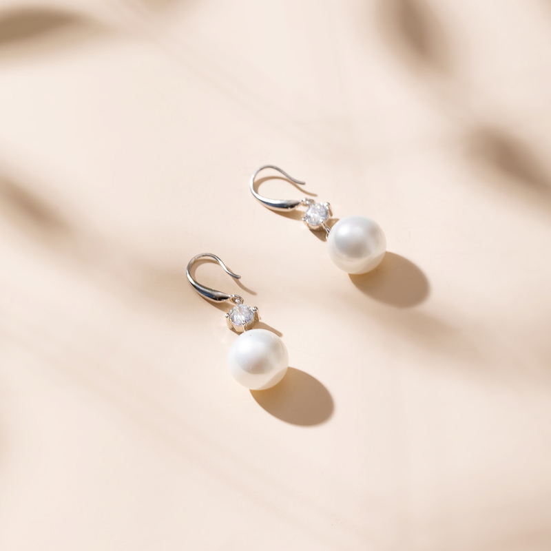 Ladies' Elegant 925 Sterling Silver Pearl Earrings For Bride/For Bridesmaid/For Mother