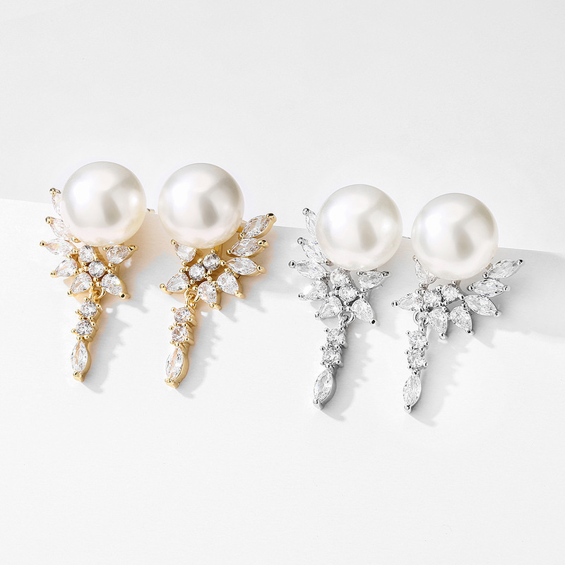 Ladies' Beautiful Copper/Zircon/Imitation Pearls Earrings For Her