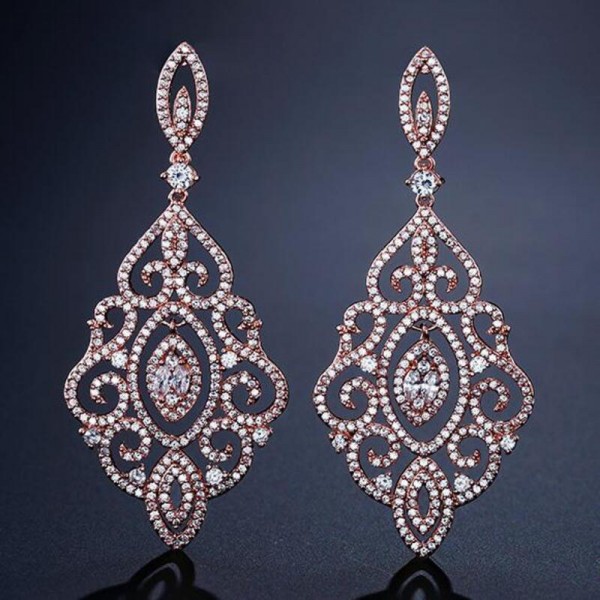 Ladies' Beautiful Copper/Zircon Earrings For Her