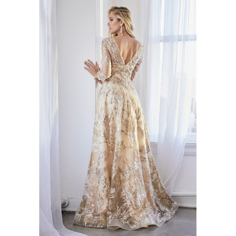 A-Line Dress With Three-Quarter Sleeve And Embellished Lace Finish by Cinderella Divine -CR855