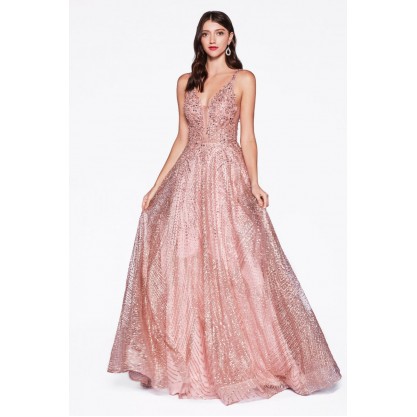 Ball Gown With Embellished Lace Top And Glitter Details by Cinderella Divine -AM258