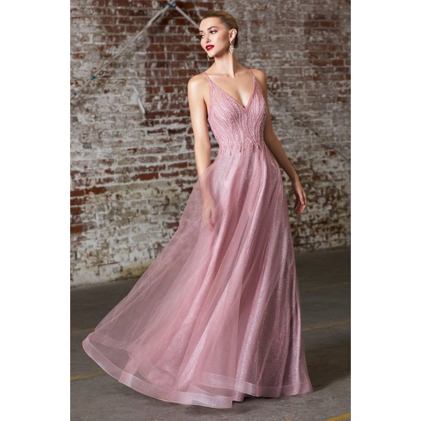 A-Line Gown With Embellished Bodice And Layered Tulle Skirt by Cinderella Divine -CD910