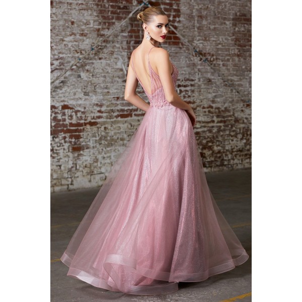 A-Line Gown With Embellished Bodice And Layered Tulle Skirt by Cinderella Divine -CD910