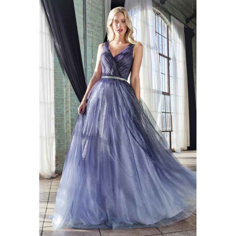 Ombre Ball Gown With Pleated Bodice And Glitter Tulle Finish by Cinderella Divine -CB053