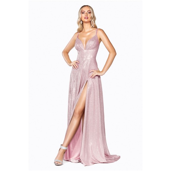 A-Line Dress With Metallic Glitter Finish And Pleated Bodice by Cinderella Divine -CD906