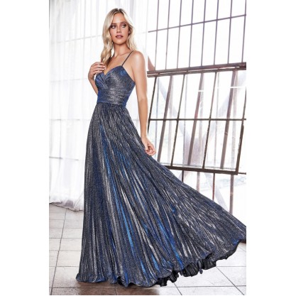 A-Line Pleated Dress With Metallic Glitter Finish And Sweetheart Neckline by Cinderella Divine -CH221