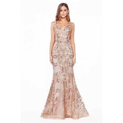 Fitted Dress With Glitter Print Details And Deep Plunging Neckline by Cinderella Divine -J785