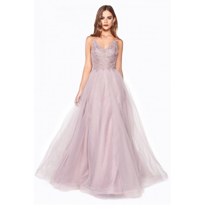 A-Line Dress With Lace Applique Bodice And Layered Tulle Skirt by Cinderella Divine -CD899