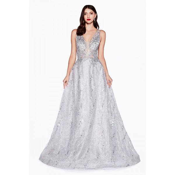 A-Line Lace Gown With Layered Textures And Embellished Details by Cinderella Divine -CD46
