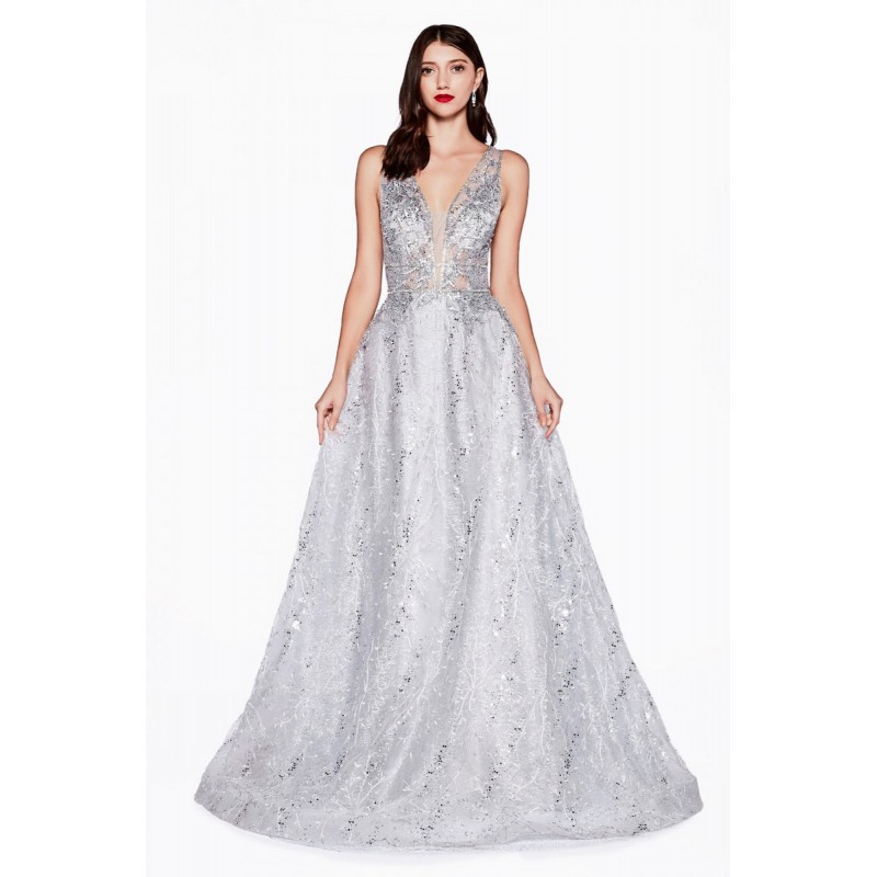 A-Line Lace Gown With Layered Textures And Embellished Details by Cinderella Divine -CD46