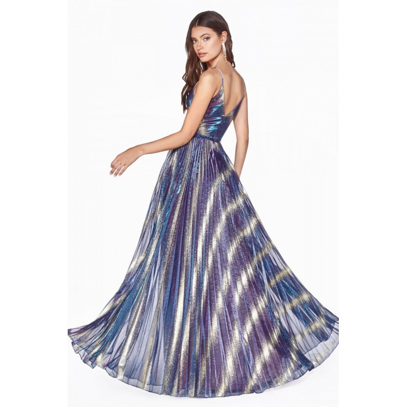 A-Line Pleated Gown With Gathered Bodice And Metallic Finish by Cinderella Divine -KC895