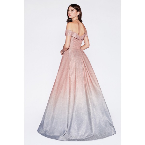 Off The Shoulder Gown With Glitter Fabric And Rose Gold Ombre by Cinderella Divine -CR839