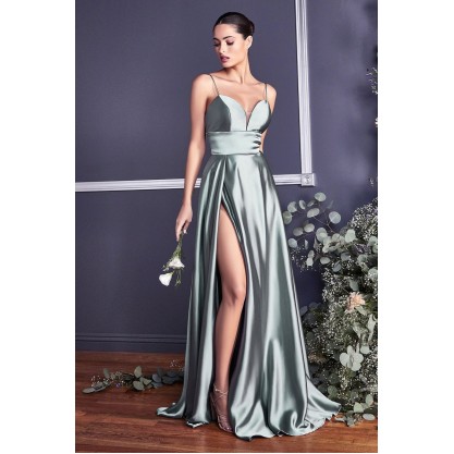 A-Line Gown With Deep Sweetheart Neckline And Leg Slit by Cinderella Divine -CJ523