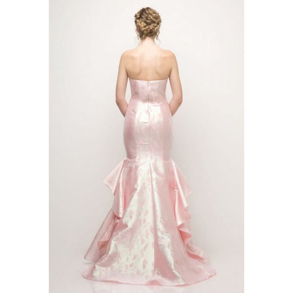 Strapless Jacquard Layered Mermaid Gown With V-Neckline And Train by Cinderella Divine -A5033