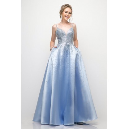 A-Line Satin Ball Gown With Stone Embellishment And Pockets by Cinderella Divine -UR135