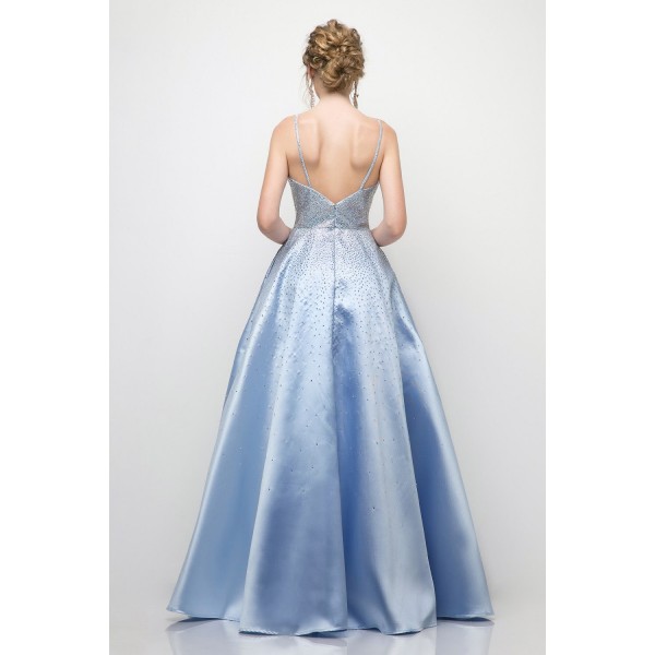 A-Line Satin Ball Gown With Stone Embellishment And Pockets by Cinderella Divine -UR135