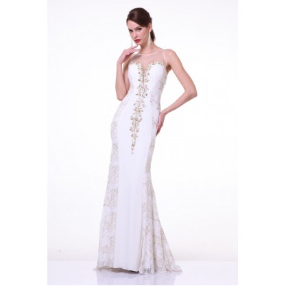 Beaded Sateen Sheath Dress by Cinderella Divine -JC4101