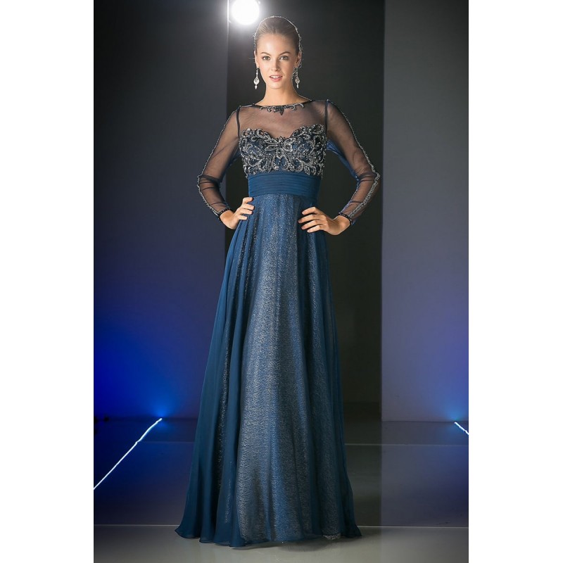 Beaded Bodice Chiffon A - Line Dress by Cinderella Divine -CL107