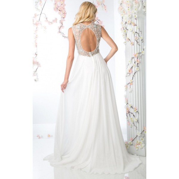 Beaded Bodice Chiffon Sheath Dress by Cinderella Divine -J741