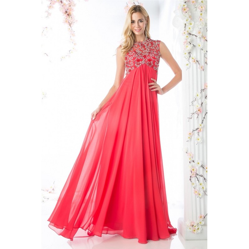 Beaded Bodice Chiffon Sheath Dress by Cinderella Divine -J741