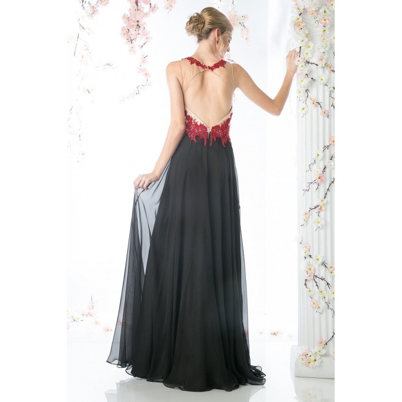 Lace Bodice Chiffon Sheath Dress by Cinderella Divine -CJ111