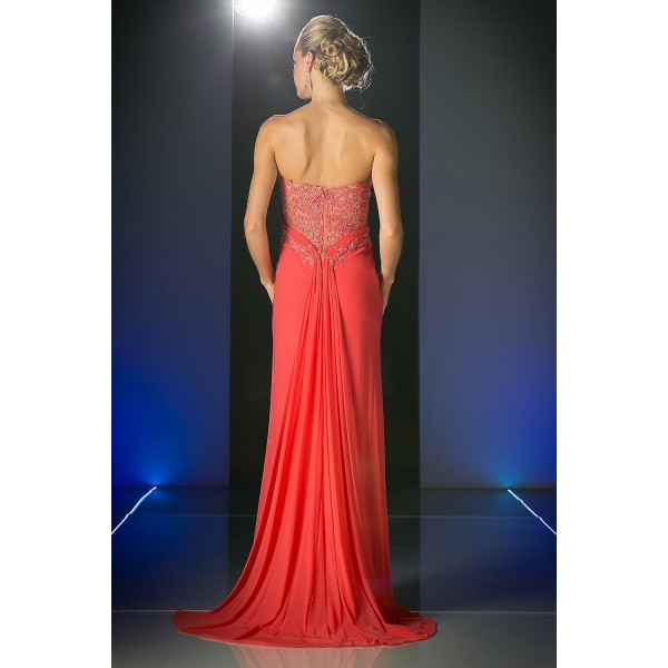 Beaded Lace Chiffon Sheath Dress by Cinderella Divine -2458