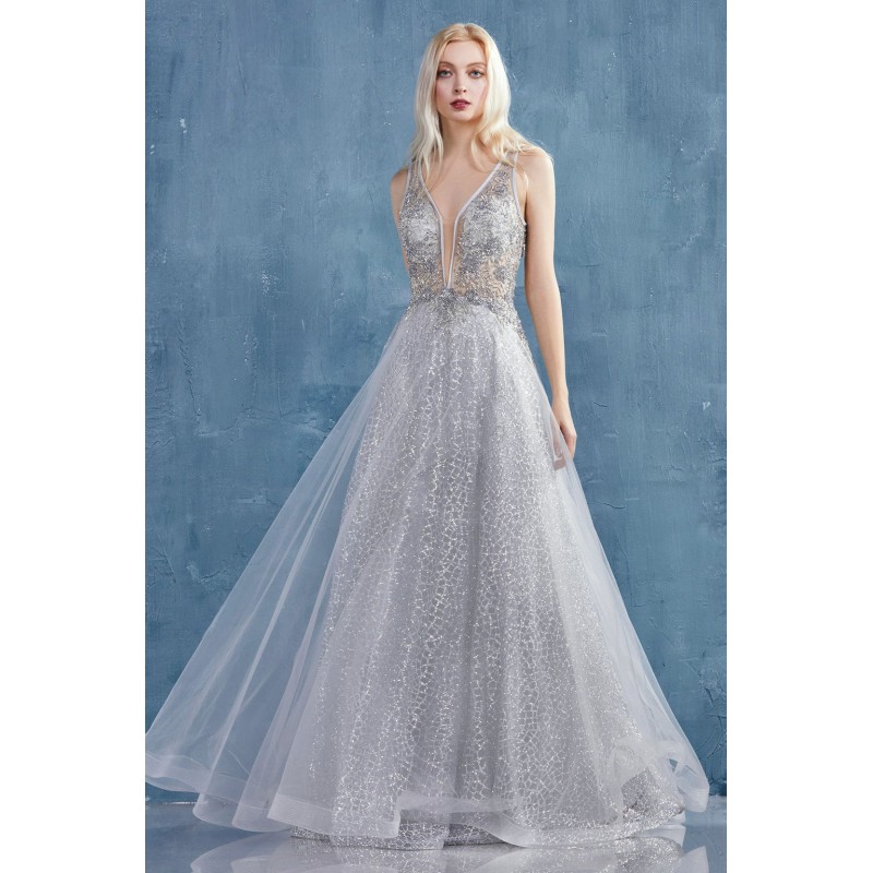 Romantic Vespertine Beaded V-Neckline A-Line Gown by Andrea and Leo -A0680