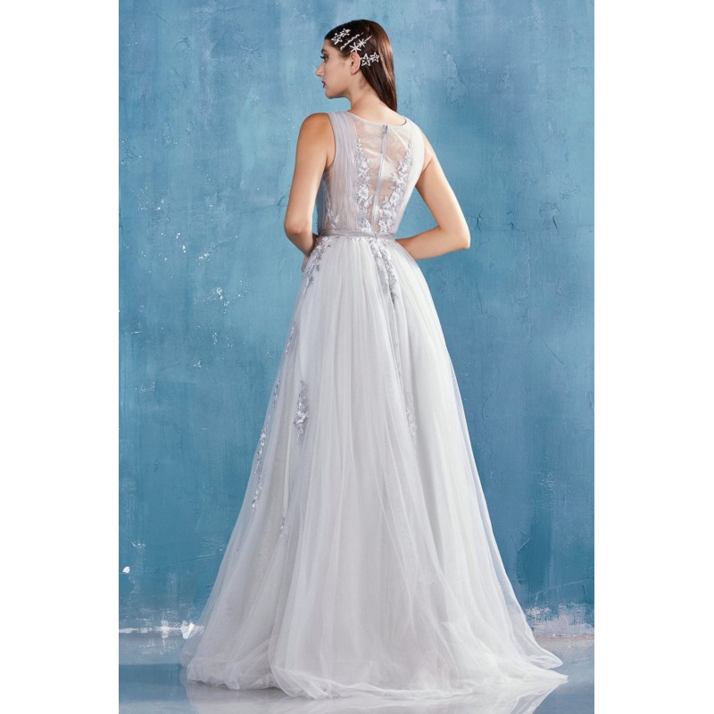 Gathered Tulle & Lace Appliqued A-Line Gown by Andrea and Leo -A0789
