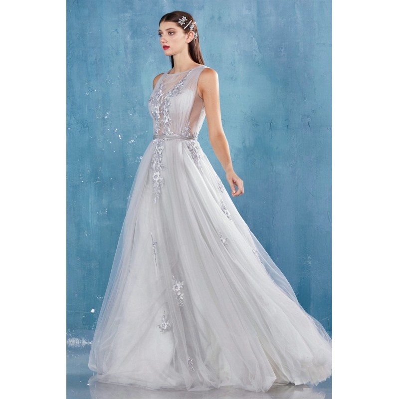 Gathered Tulle & Lace Appliqued A-Line Gown by Andrea and Leo -A0789