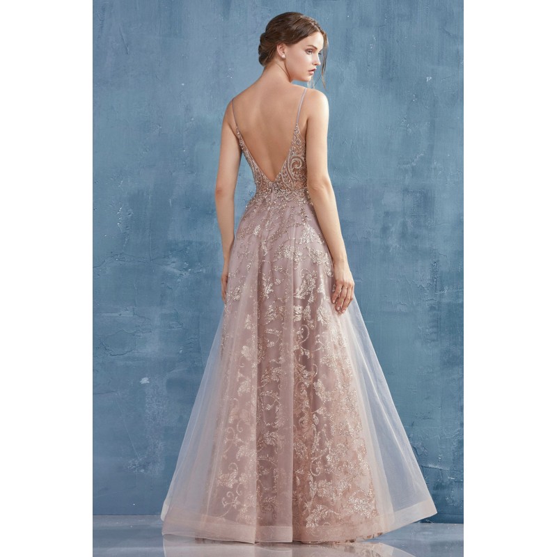 Rococo Beaded Glitter A-Line Gown. Back Zipper Closure. by Andrea and Leo -A0882