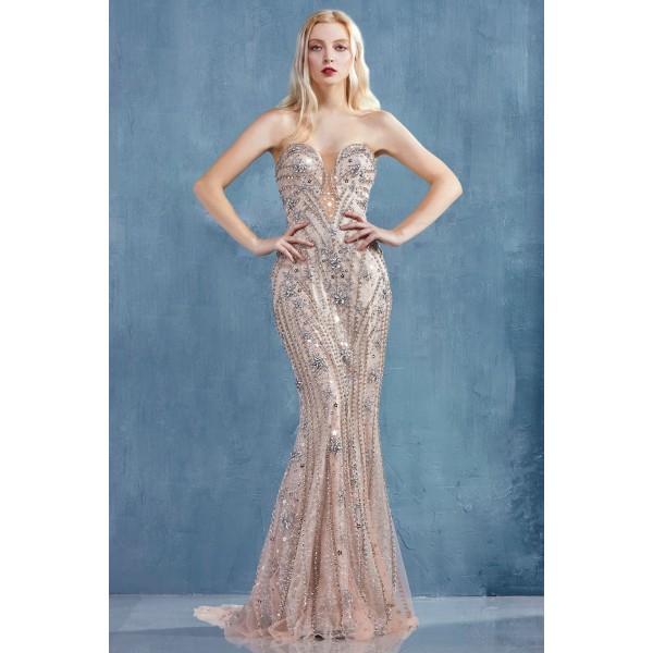 Star Is Born Beaded Sweetheart Mermaid Gown. Back Zipper Closure, No Stretch. by Andrea and Leo -A0961