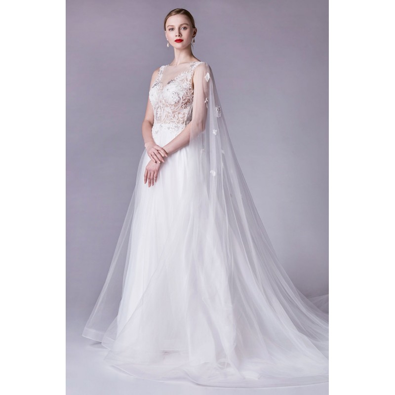 Stunning Beaded V-Neckline Tulle Gown With A Beaded Tulle Cape by Andrea and Leo -A0245