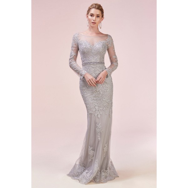 Silverlight Lace Slv Gown by Andrea and Leo -A0540