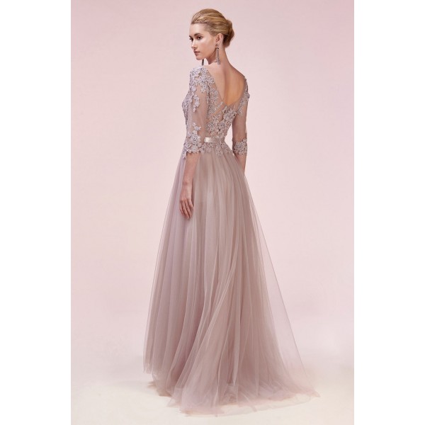 Dusty Floral Slv Gown by Andrea and Leo -A0571