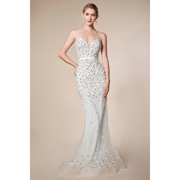 Strapless Plunging Sweetheart Springrain Beaded Mermaid Gown by Andrea and Leo -A0547