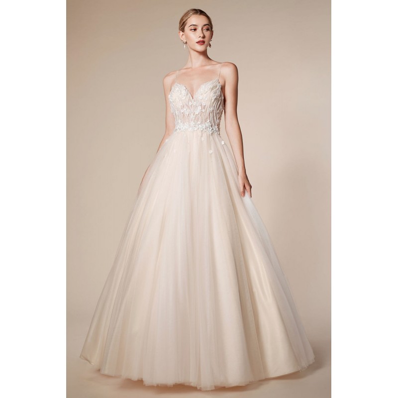 Elegant 3D Floral Beaded Bodice With An Ethereal A-Line Tulle Skirt by Andrea and Leo -A0559