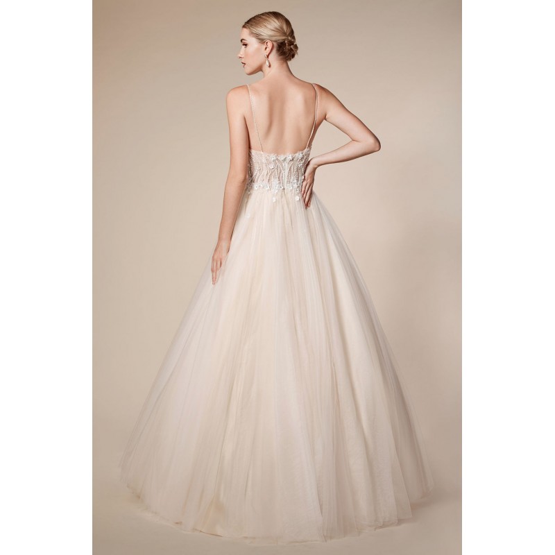 Elegant 3D Floral Beaded Bodice With An Ethereal A-Line Tulle Skirt by Andrea and Leo -A0559